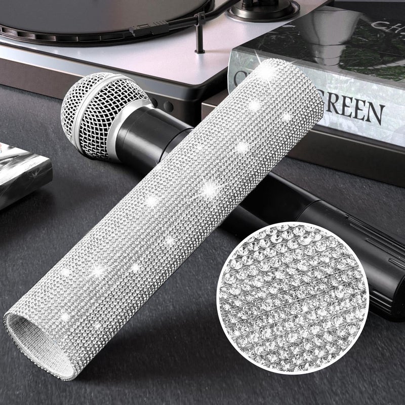 Facmogu MIC NOT INCLUDED, Silver Mic Handle Cover, Rhinestones Mic Handle Sleeve for Party & TV Show, Microphone Cover Sleeve with Sparkly Bling Rhinestones Fit for Most Universal Wireless Microphones - Image 4